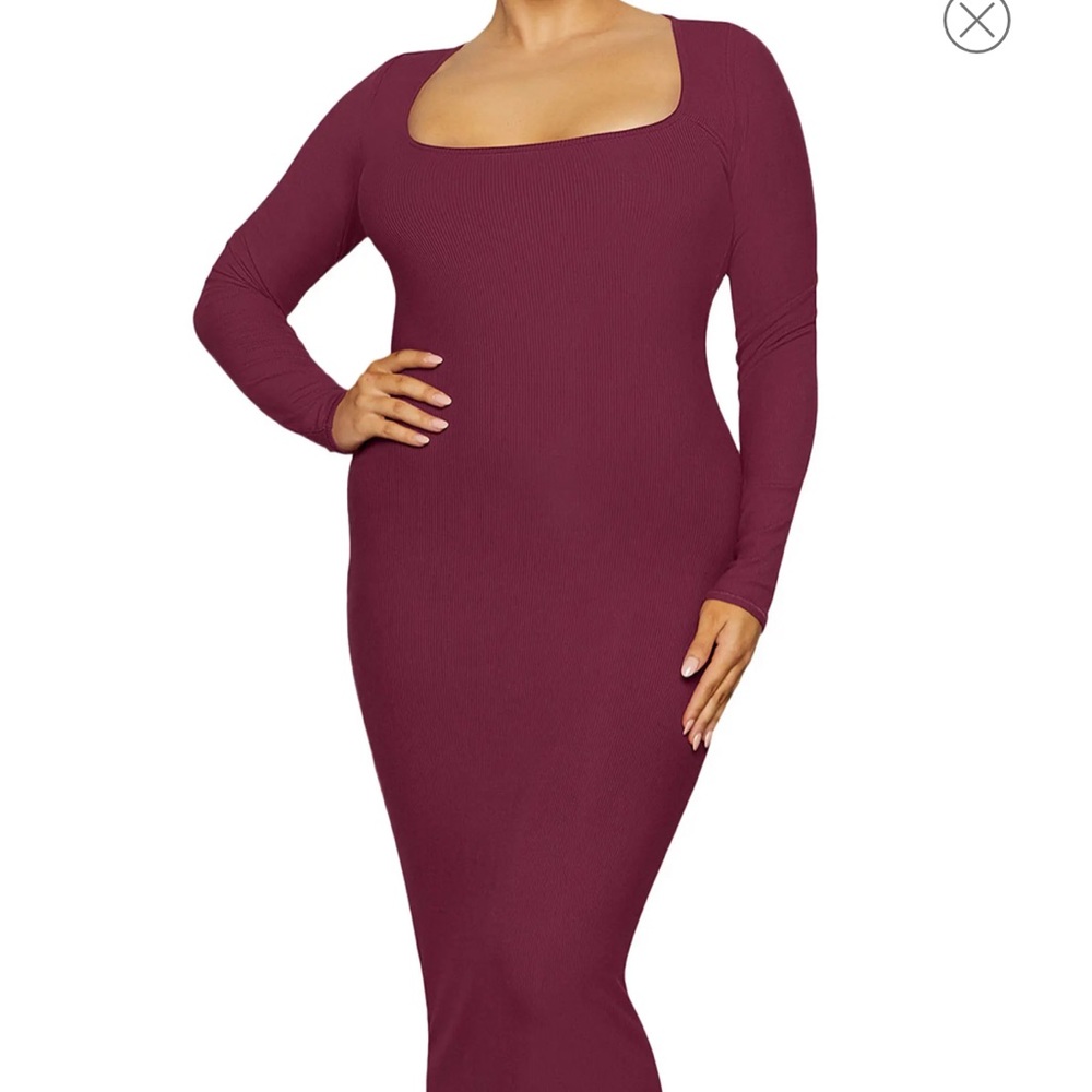 SKIMS Soft Lounge Long Sleeve Dress in Wine